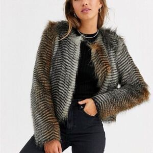 New Urbancode London Faux Feather Rust & Grey Jacket Sz 8